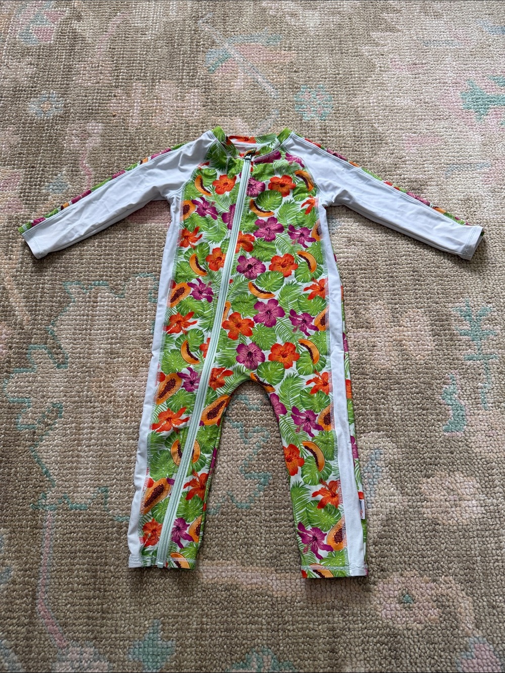 SwimZip Baby SPF 50 Floral Tropical One-Piece Rashguard Swimsuit - Green Floral